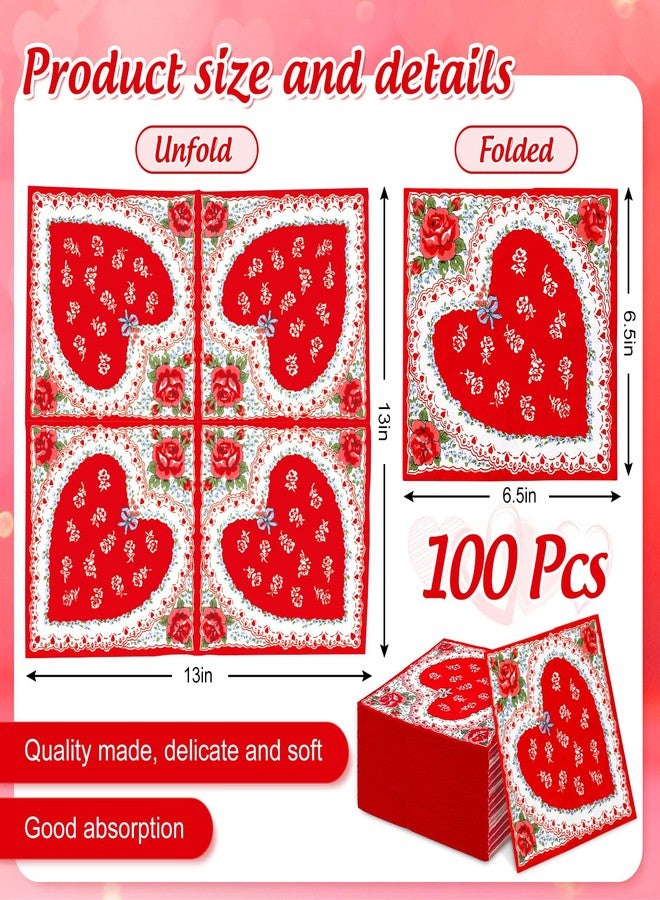 JarThenaAMCS مناديل ورقية عتيقة من JarThenaAMCS، 100 قطعة، بتصميم كلاسيكي لعيد الحب، للاستخدام مرة واحدة، باللون الأحمر، على شكل قلب ووردة، مثالية للغداء والعشاء، ولتزيين طاولات الحفلات. - Image 2